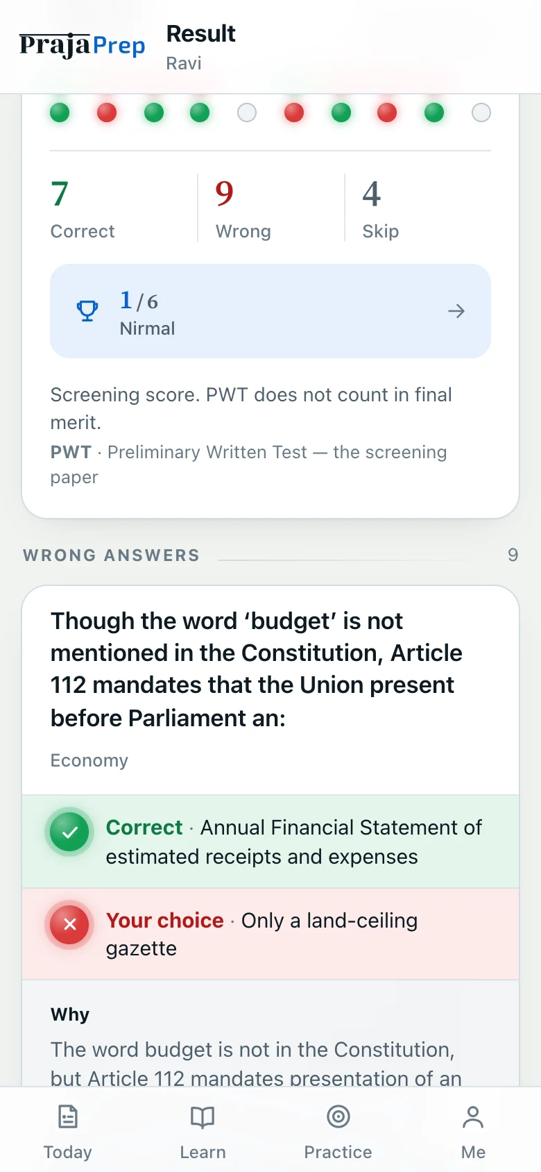 Wrong-answer review